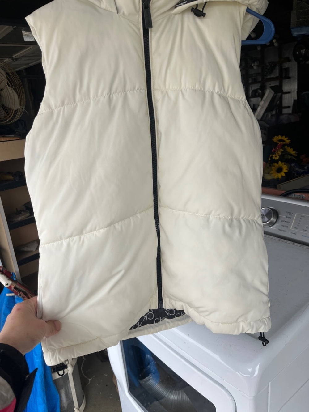Calvin Klein Off-White Puffer Vest with Hood